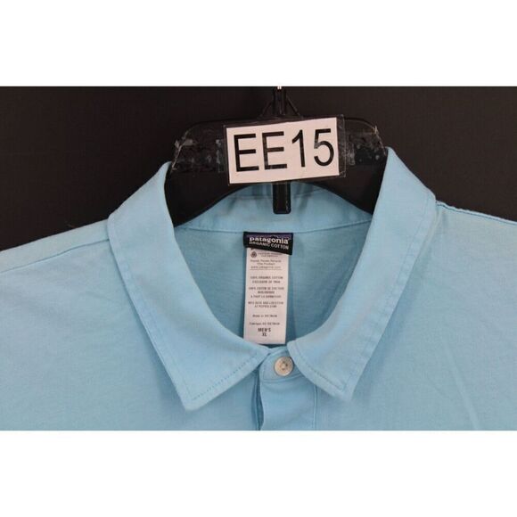 Patagonia Light Blue Polo Shirt Fish Trout Logo Men’s XL 100% Organic Cotton - Picture 2 of 6